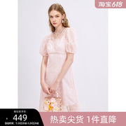 missCOCOON时尚连衣裙2023夏装新款女泡泡袖绣花蕾丝收腰连衣裙