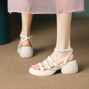 法式一字带厚底罗马凉鞋，女2024夏外穿时尚松糕小个子百搭女鞋