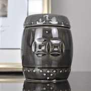 中古侘寂风烟灰色鼓造型，陶瓷小罐子摆设，家居样板间台面软装小饰品