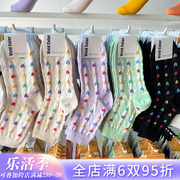 韩国vividcolor进口中筒袜少女，彩色小爱心，甜美休闲百搭袜子四季
