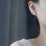 纯银天然珍珠耳线长款2021年潮气质显脸瘦时尚少女中国风