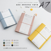 2025新款迷你活页夹A7软面皮质绑带钢夹小清新女生手账方格点阵年计划简约文艺ins风6孔手帐随身轻量小本子
