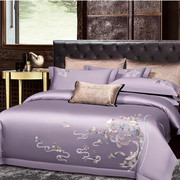100全棉结婚庆陪嫁床上四件套纯棉绣花紫色蓝被套新中式四季床品