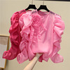 法式气质温柔风立体花朵泡泡袖，粉色衬衫女长袖春秋设计感小众上衣