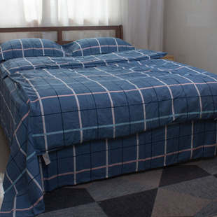 纯棉100%斜纹三四件套床单床笠式活性被套全棉，简约单双人(单双人)床上