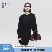 gap女装2024春季logo简约拼接长袖圆领，连衣裙卫衣裙430319