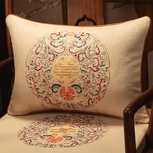 中式腰枕红木沙发棉麻刺绣靠垫，套客厅长方形，靠背垫护腰枕抱枕靠枕