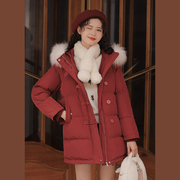 玲玖羽绒棉衣女加厚宽松冬季棉服外套中长款棉袄2021红色面包服