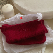 冬日红苹果红袜子兔毛袜女保暖加厚圣诞红~新年红中筒纯色温暖