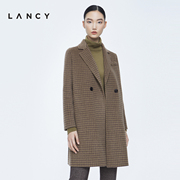 LANCY/朗姿秋冬季宽松气质羊毛大衣中长款羊绒复古格纹外套女