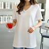 纯棉短袖t恤女中长款修身显瘦韩版白色v领半袖大码夏季上衣t