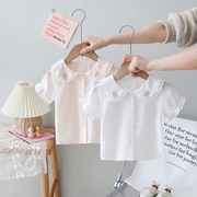 女童装蕾丝翻领短袖衬衫，夏装婴儿纯棉衣服，儿童半袖衬衣女宝宝上衣