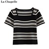 拉夏贝尔lachapelle夏季条纹，针织薄背心，短袖t恤女方领上衣