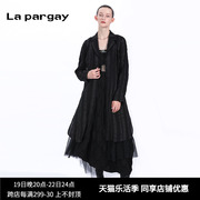纳帕佳长款外套2024春季女式黑色休闲宽松长袖设计感小众上衣