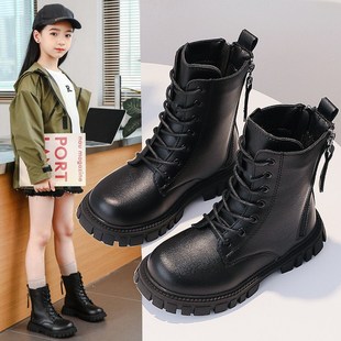 女童短靴冬季2023韩版英伦，风儿童马丁靴加绒小女孩宝宝皮靴子