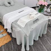 全棉华夫格美容床罩四件套美容院，被单美体床单定logo按摩被套纯色