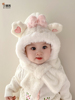 定制帽子秋冬儿童围巾一体护耳毛绒帽(毛绒帽)女宝宝，可爱加厚护脖帽保暖洋