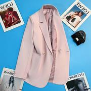 遇见淡粉色西装外套女时尚气质设计感韩版休闲潮流西服