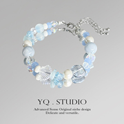 yq.studio原创冰透海蓝气质，显手白海洋(白海洋，)贝壳精致轻奢小众手链女
