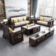 中式实木沙发客厅三人位转角新中式木质沙发冬夏两用古典禅意家具