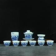 千里江山(不带礼盒不带茶盘)青花茶具套装，功夫茶具盖碗茶杯