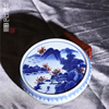 铭记柴窑青花釉里红山水盖置全手工手绘茶配件中式茶艺品陶瓷茶具