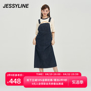 jessyline秋季女装杰茜，莱长款牛仔背带连衣裙331112033