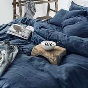 灰蓝色单色四件套北欧风，亚麻四件套简约床单，被套床笠纯色均可定制