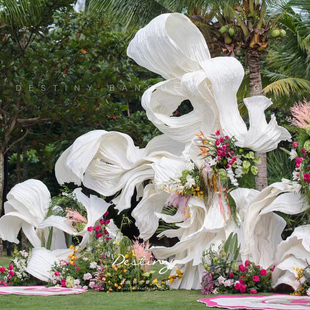 婚庆diy巨型纸花手揉纸艺，造型飘带大型褶皱美塑花瓣舞台背景装饰