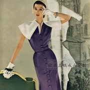 高端定制深紫色单排扣复古连衣裙长款修身法式优雅春夏1950S经典
