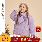 littletime女童棉服外套，冬装2023宝宝单排扣儿童，加厚保暖棉衣