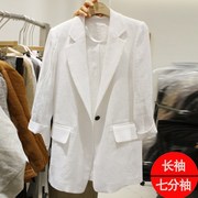日本棉麻白色小西装外套，女春薄款休闲气质，亚麻一粒扣外套西服上衣