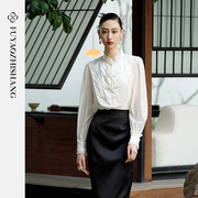 fuyao扶摇新中式立领白衬衫，春季2024百搭休闲雪纺，拼接衬衣女