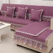加厚亚麻紫色沙发垫四季通用棉麻坐垫，防滑全包沙发套罩靠背巾盖布