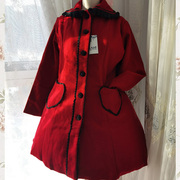 七坊秋冬可爱lolita蕾丝羊毛呢彼得潘娃娃领红色保暖长袖大衣外套