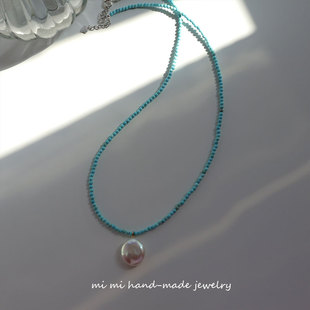 MIMI绿松石天然巴洛克珍珠复古幸运项链颈链锁骨链手作小众设计