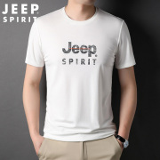 jeep短袖t恤男士夏季薄款运动休闲纯色圆领印花宽松大码半袖体恤