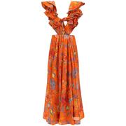 海外购zimmermann连衣裙女款5195dss233露背橙色深v性感长裙