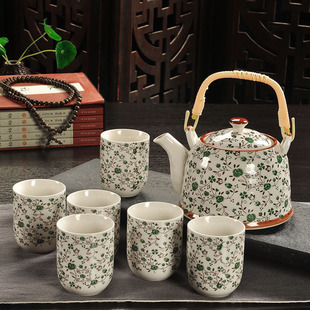 鑫茗轩复古青花陶瓷带过滤家用茶具套装瓷，茶壶茶杯提梁壶茶具套装