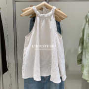 UR&BM夏季女2024复古时髦甜美气质肌理感挂脖A字版白色吊带衫