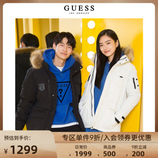 guess2022女装派克毛领貉子，毛连帽中长款羽绒服女w2pl1m8105z