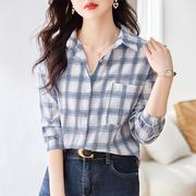 棉布格子衬衫女春夏秋季2023韩版衬衣时尚洋气，长袖叠穿上衣薄