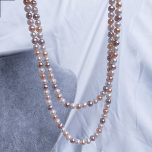 镶嵌糖果色渐变白色粉紫色，天然淡水珍珠项链手链套装长款毛衣链女
