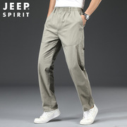 jeep吉普工装裤夏季薄款男士，宽松纯棉大码松紧腰多口袋运动休闲裤