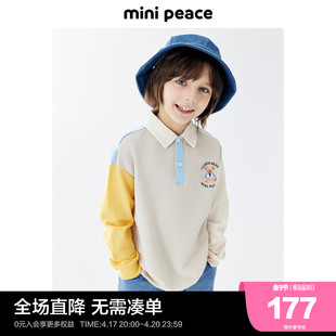 minipeace太平鸟童装男童洋气，拼接polo衫儿童，长袖t恤春装上衣