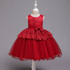 儿童礼服红色公主裙圣诞节幼儿园，表演服女童，蓬蓬裙花童节日主持人