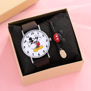 六一儿童礼物可爱卡通手表圆形米奇图案套装学生男女孩电子表