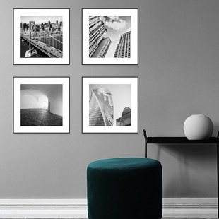黑白建筑风景装饰画创意艺术客厅办公室现代简约挂画餐厅卧室墙画
