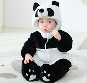 男女宝宝冬装熊猫造型可爱连体衣婴儿加厚爬服法兰绒卡通哈衣保暖