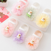 婴儿夏季薄款船袜透气棉袜地板，袜大花朵盒装女宝宝，短袜公主袜子